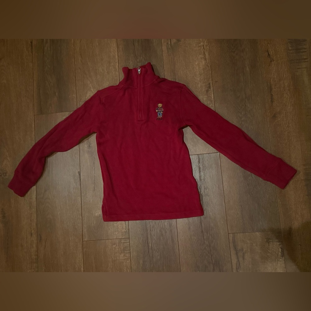 Polo Ralph Lauren Boys Red Half-Zip Polo Bear Pullover - sz S(8)